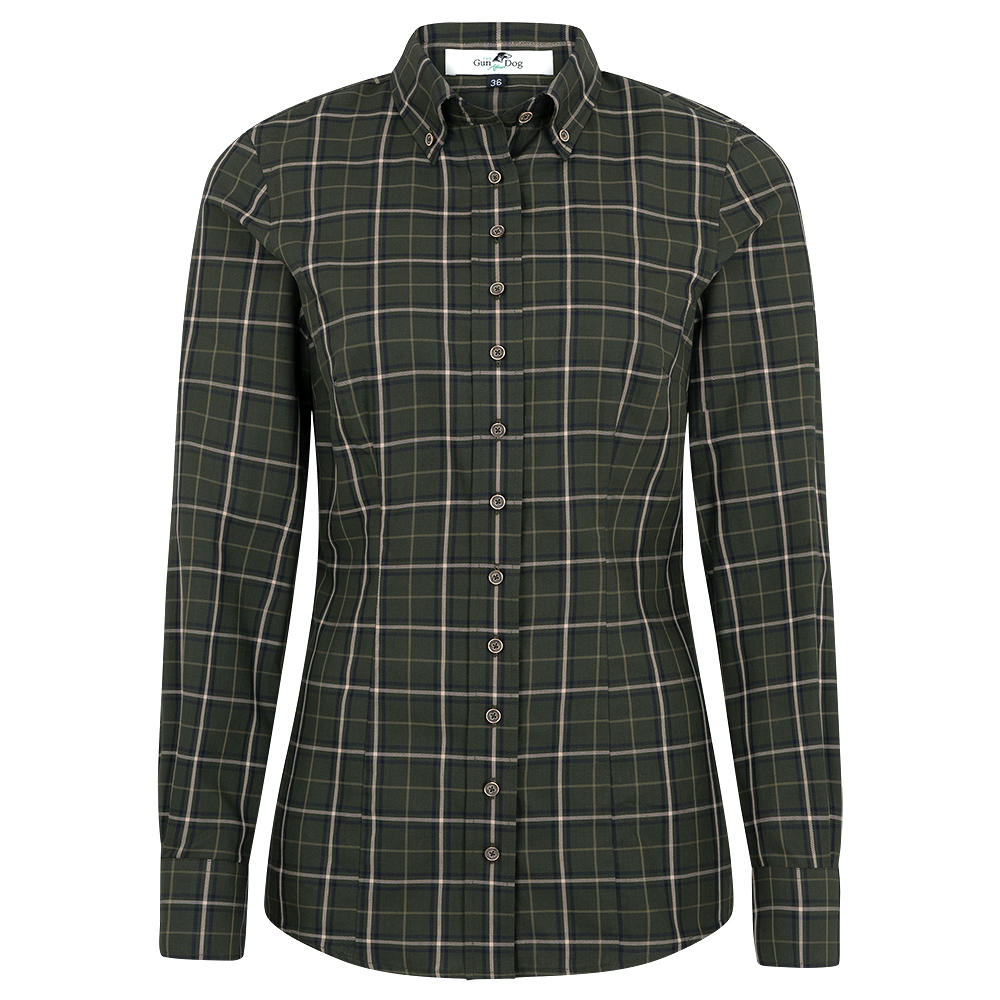 Chemisier à col boutonné, carreaux, vert/beige