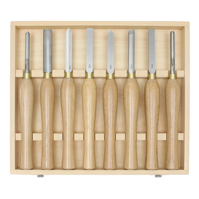 Jeu d'outils moyens de tournage sur bois en acier rapide Hattori®, 8 pièces