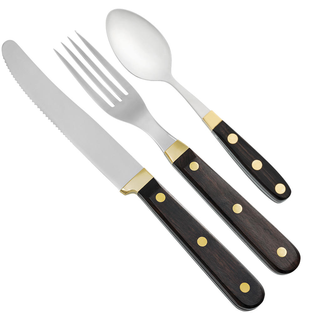 Rustic Cutlery Set, Ebony, with Buckels Table Knife with Serrated Edge