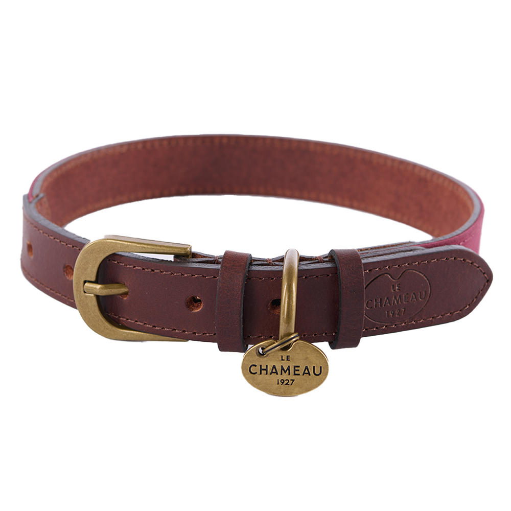 Le Chameau Dog Collar, Leather/Canvas, Rouge, Size L