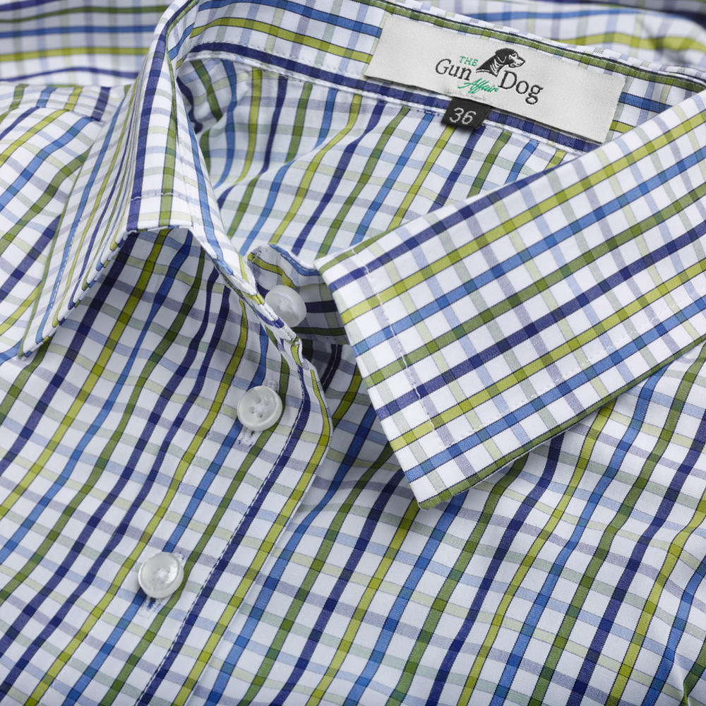 Ladies Blouse, Chequered, Blue/Green/White, Convertible Cuffs