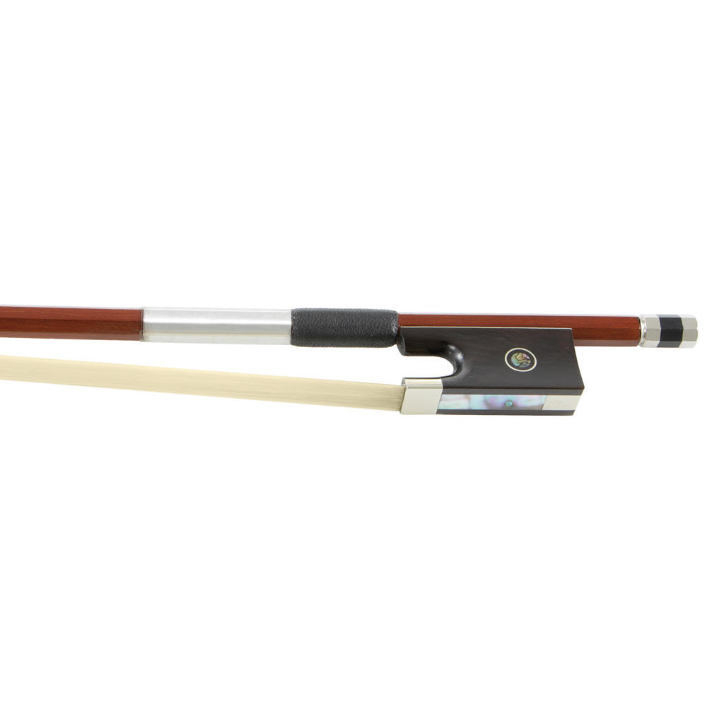 Archet bois du Brésil, maillechort, tige anguleuse, pastille par., violon 3/4