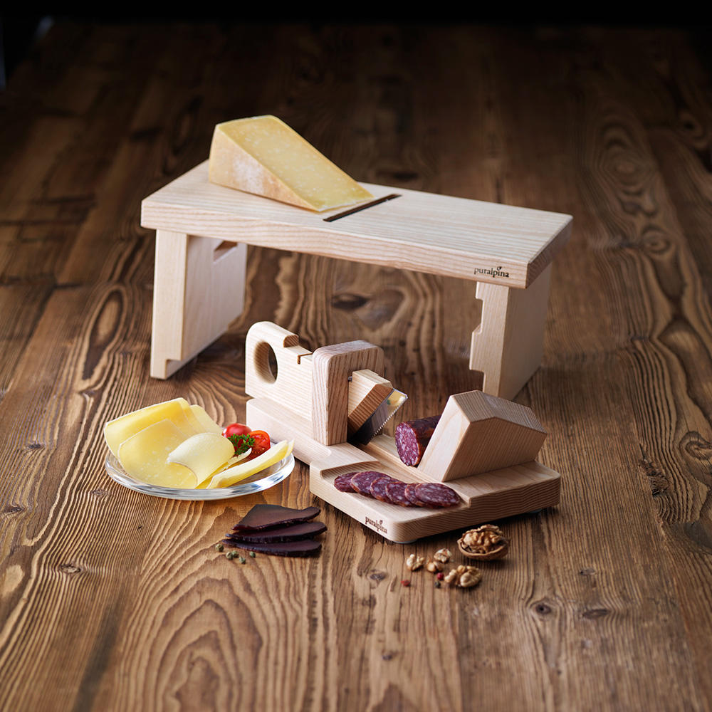 Set combinato affetta formaggio e insaccati, incl. vassoio, frassino