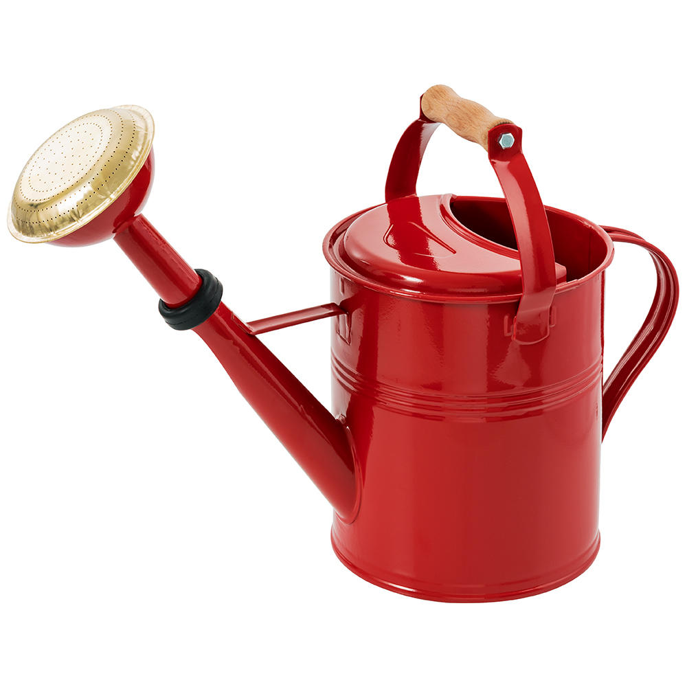 Gießkanne rund mit Holzgriff, 5 l, rot 