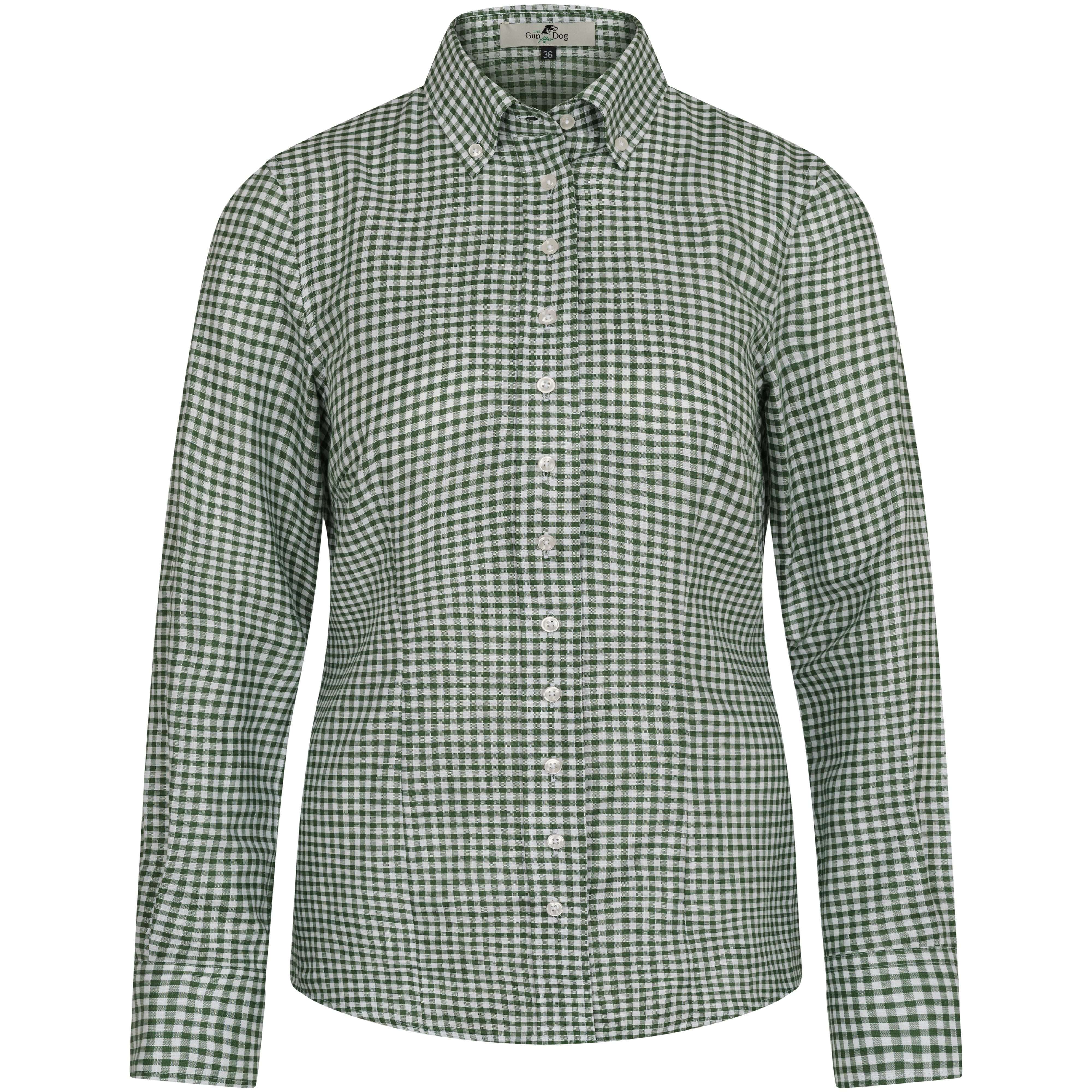 Camicetta da donna, cotone/lino, a quadri, verde/bianco