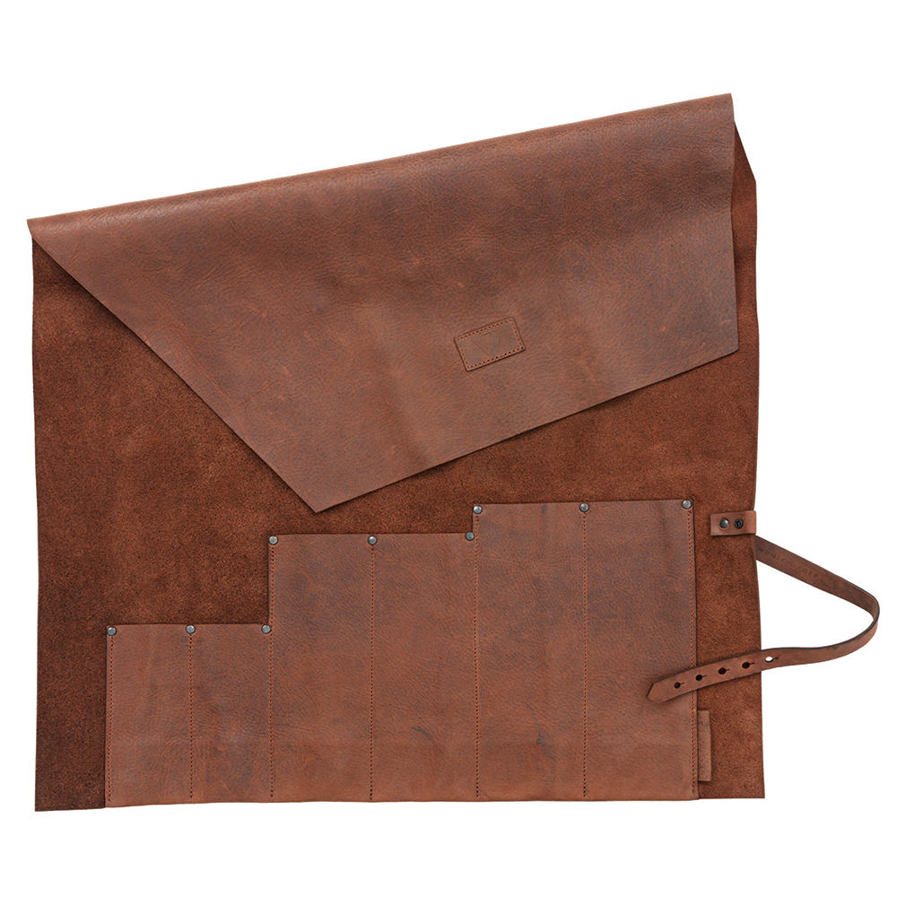 Messer-Rolltasche, Pferdeleder, 6 Fächer, cognac