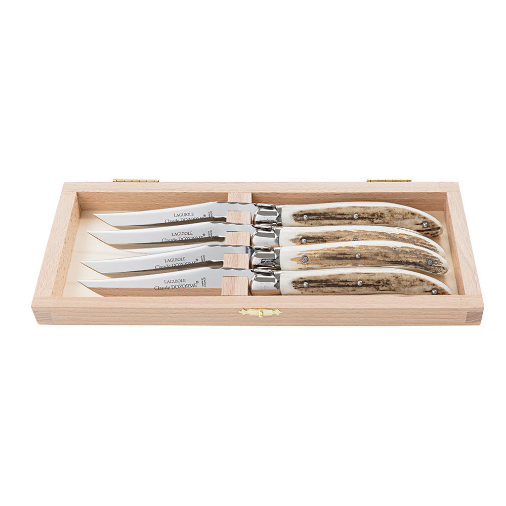 Coltelli da bistecca e da tavola Laguiole, corno di cervo, set, 4 pezzi