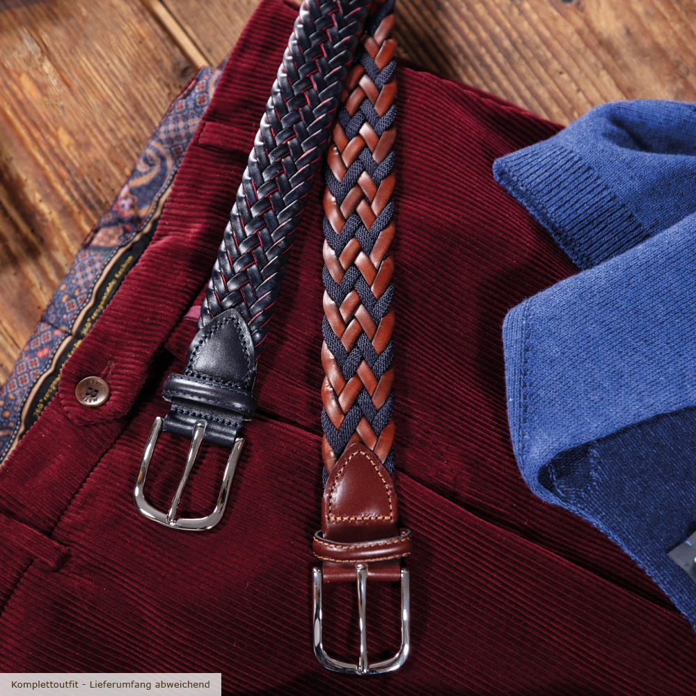 Athison Braided Leather Belt, Brown/Light Blue