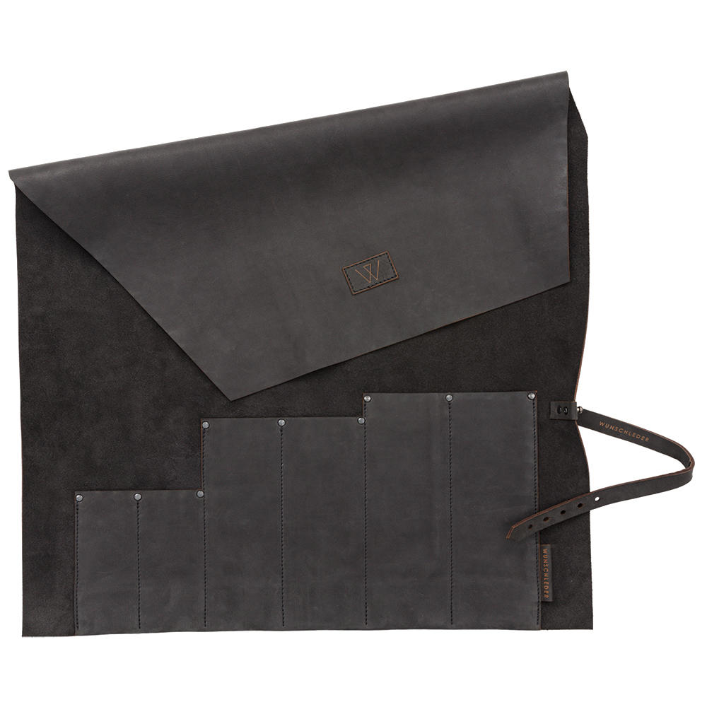 Knife Roll, Cowhide, 6 Pockets, Black