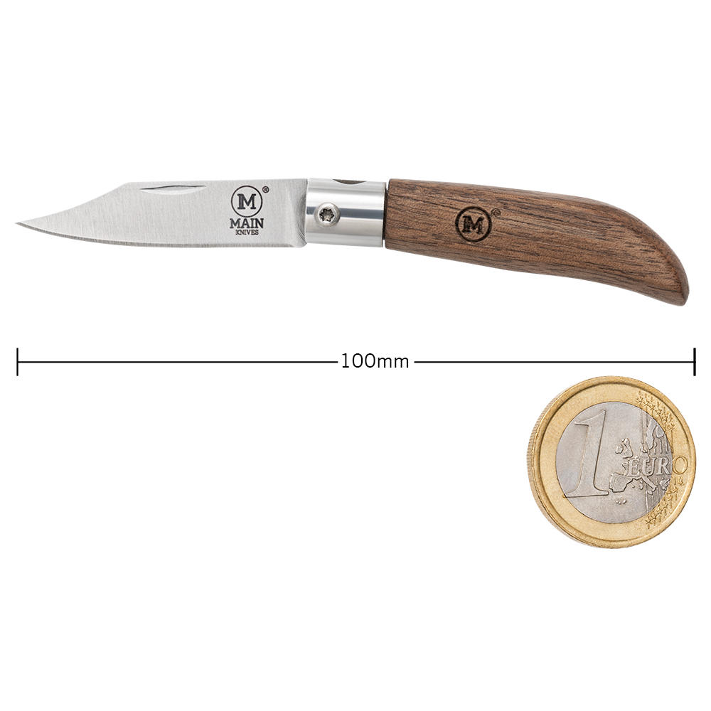 Coltello a serramanico MAIN »Mini Line«, noce, lama Clip Point, con cust. pelle