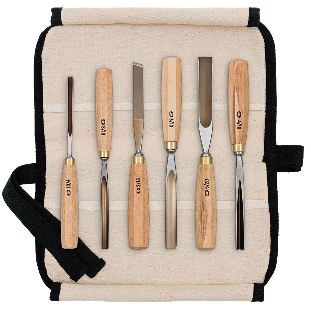 DICTUM® Bildhauereisen-Satz, 6-teilig, in Baumwollrolltasche