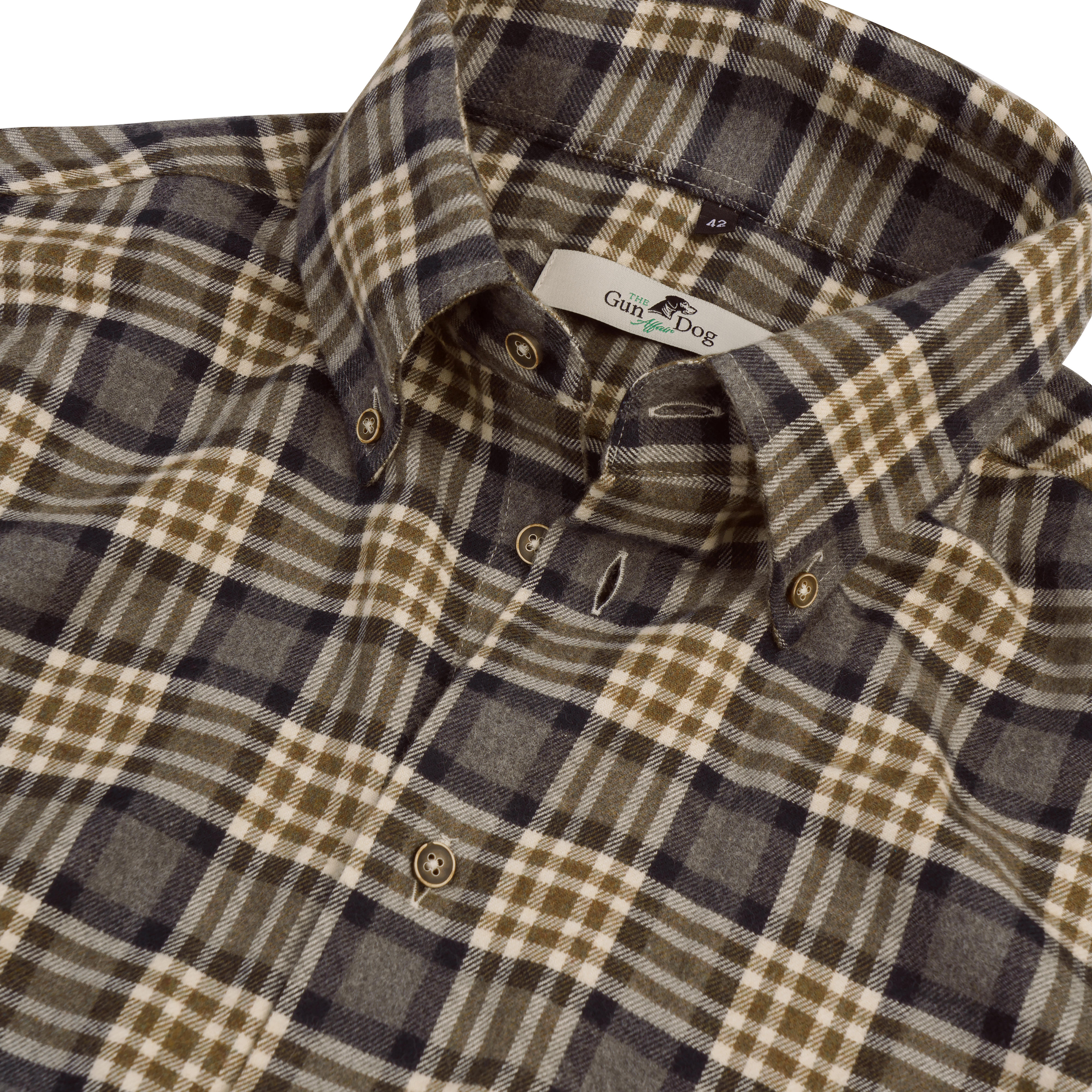 Camicia in cotone da uomo, a quadri, verde/beige/grigio