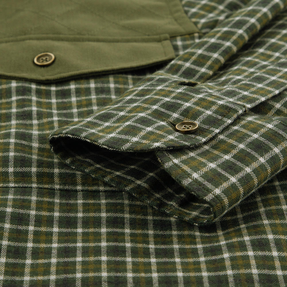 Men's Outdoor Shirt, Chequered, Green/Beige