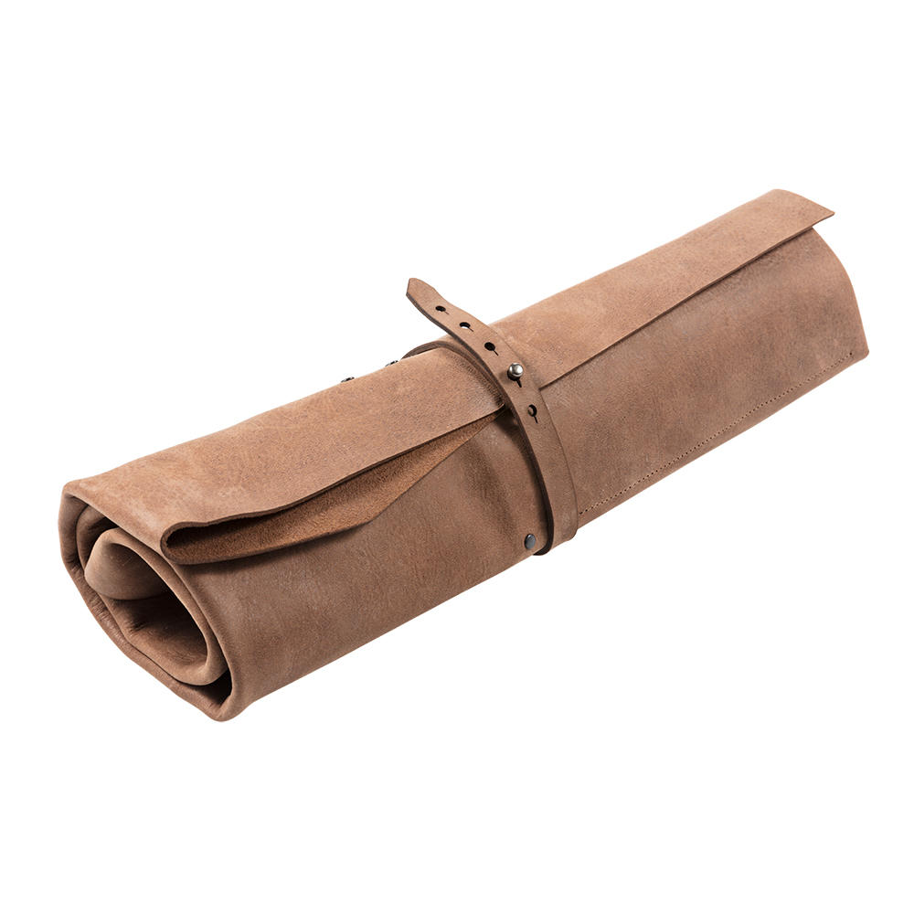Messer-Rolltasche Deluxe, Pferdeleder mit Kevlarschutz, 6 Fächer, rinde