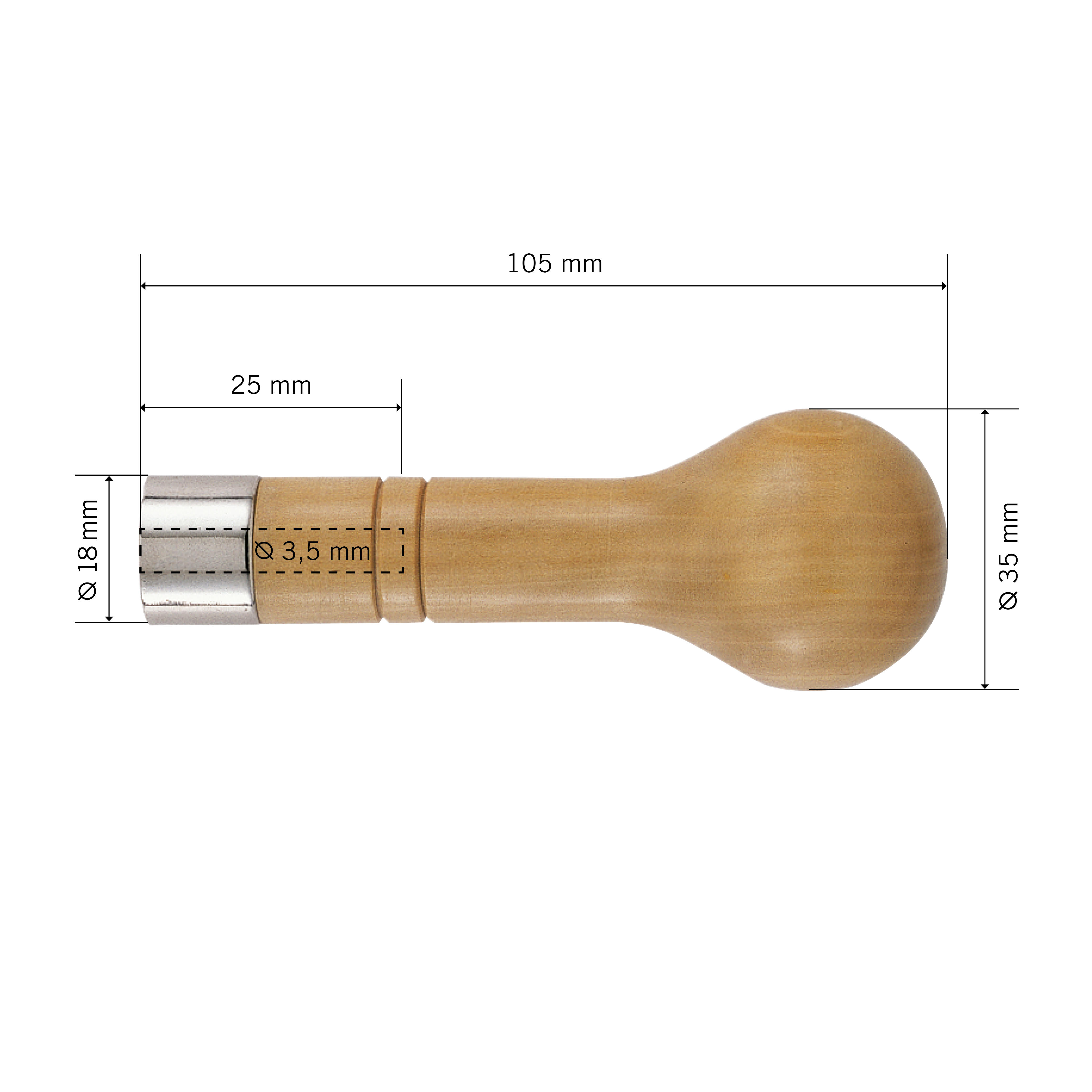 Impugnatura in legno di bosso a testa sferica, diametro ghiera 18 mm