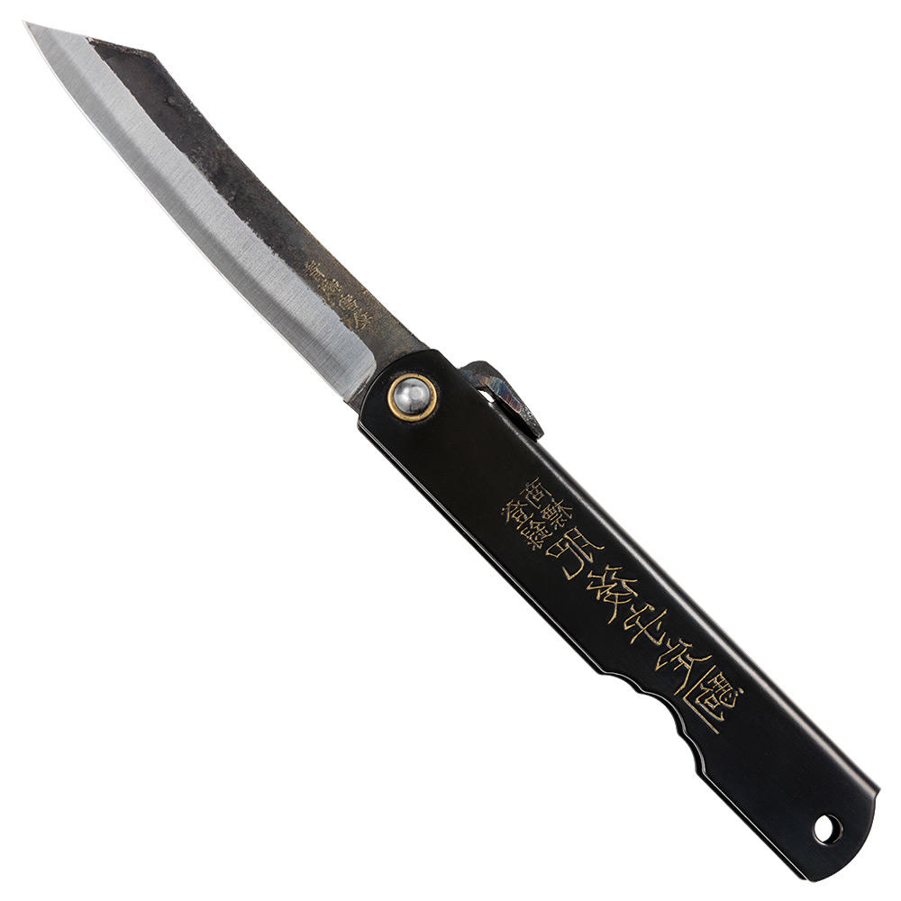 Coltello Higonokami nero con crosta di forgiatura