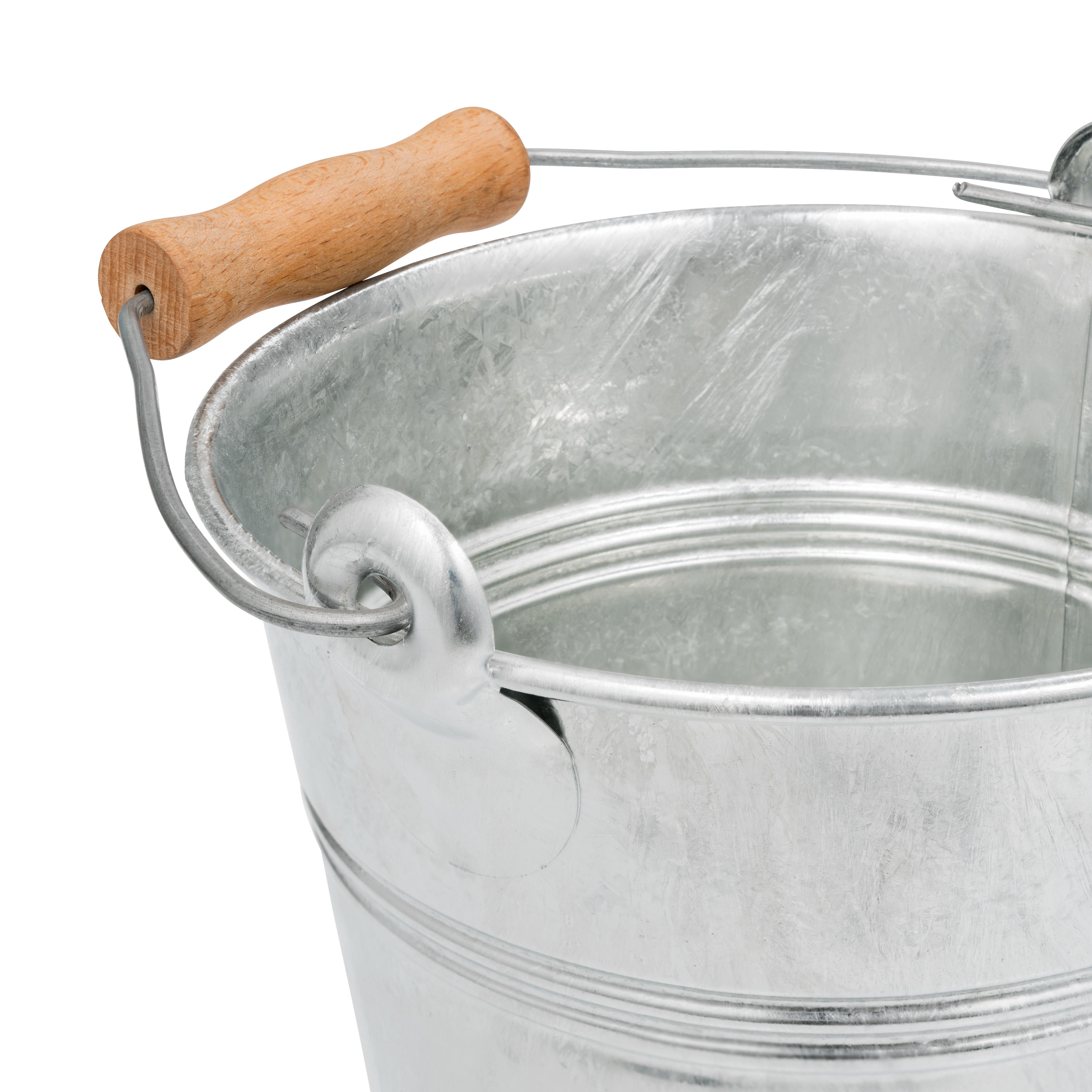 Seau avec poignée en bois, galvanisé à chaud, 4 l