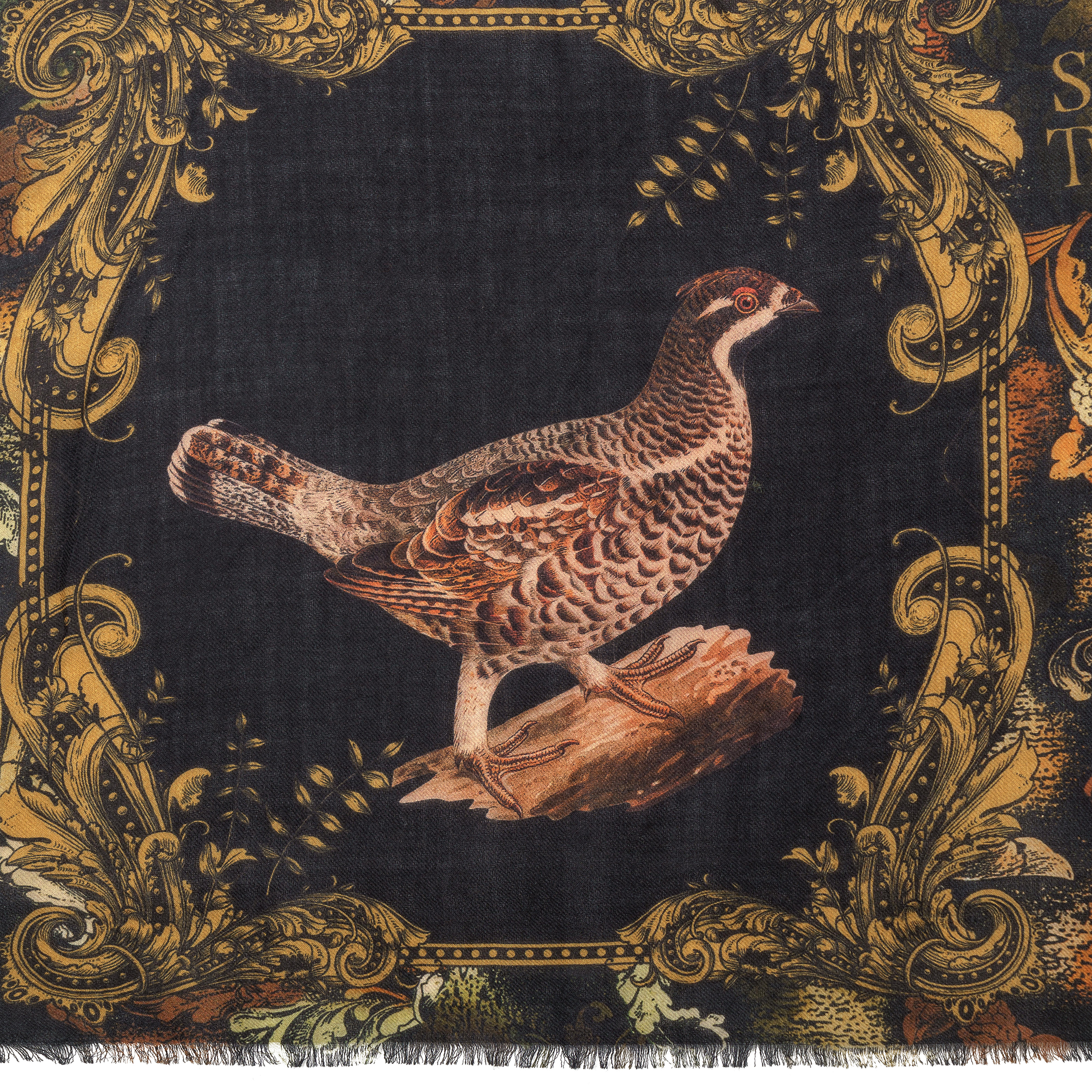 Écharpe en laine Sara Tiara, motif perdrix noir 200 x 100