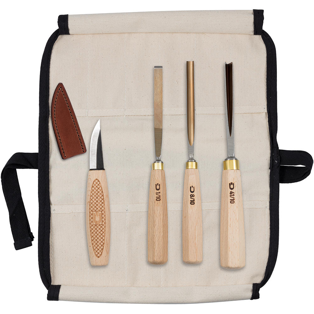 DICTUM® Bildhauer-Satz, in Baumwollrolltasche, 4-teilig