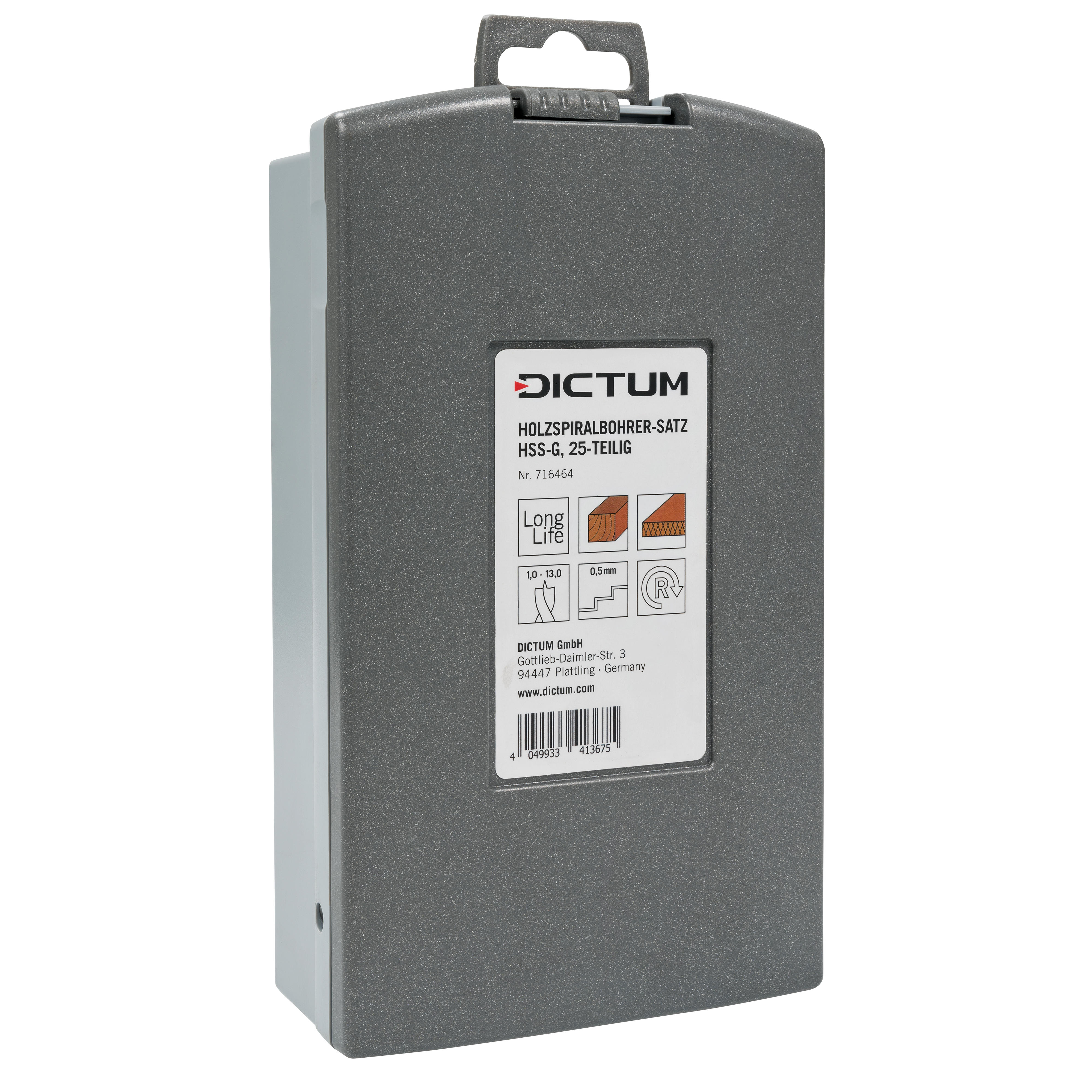 DICTUM® Holzspiralbohrer-Satz HSS-G, 25-teilig