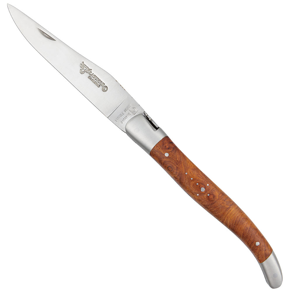 Laguiole Klappmesser mit Doppelplatine, Amboina Maserholz