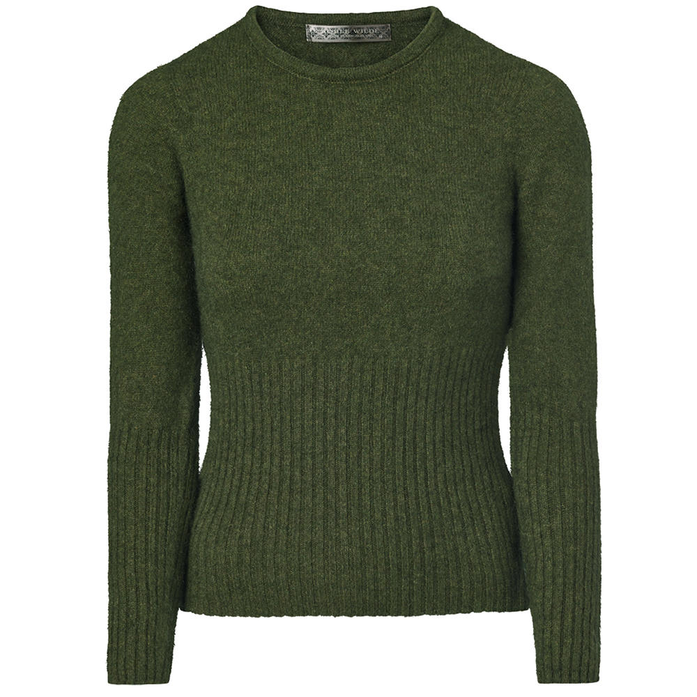 Damenpullover Rippenstrick Merino-Possum, Oliv-Melange Oliv