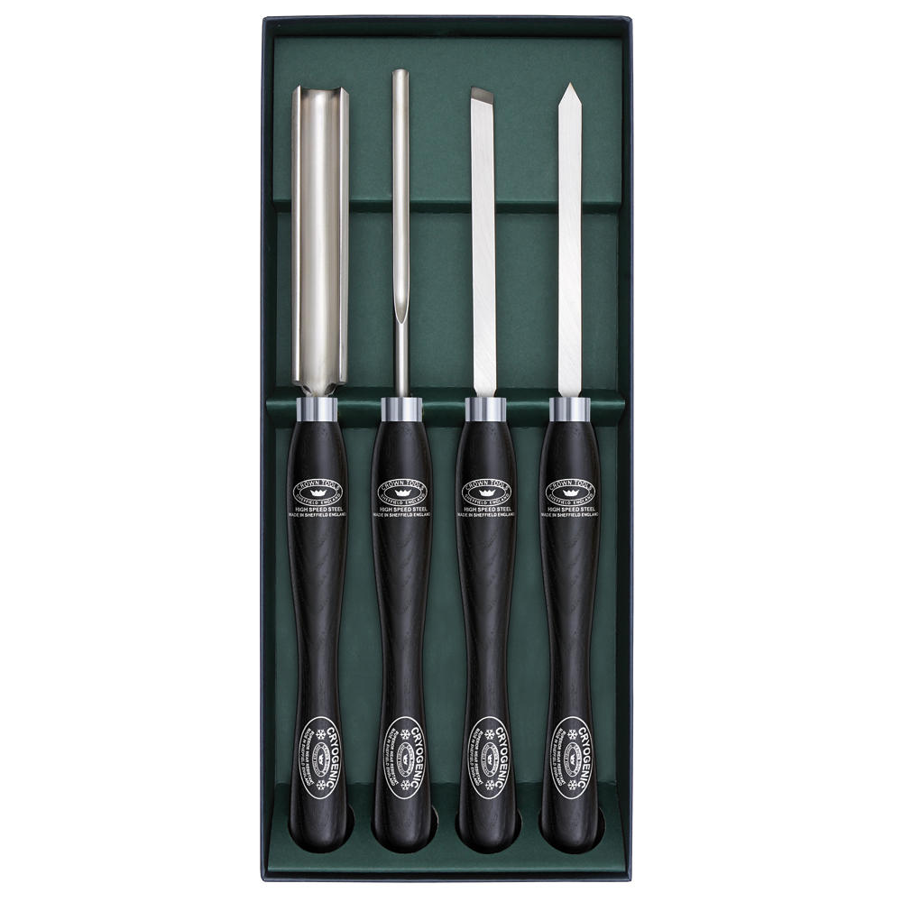 Crown® Turning Tools, 4-Piece Set, Cryogenic, Black Stained Ash Handle
