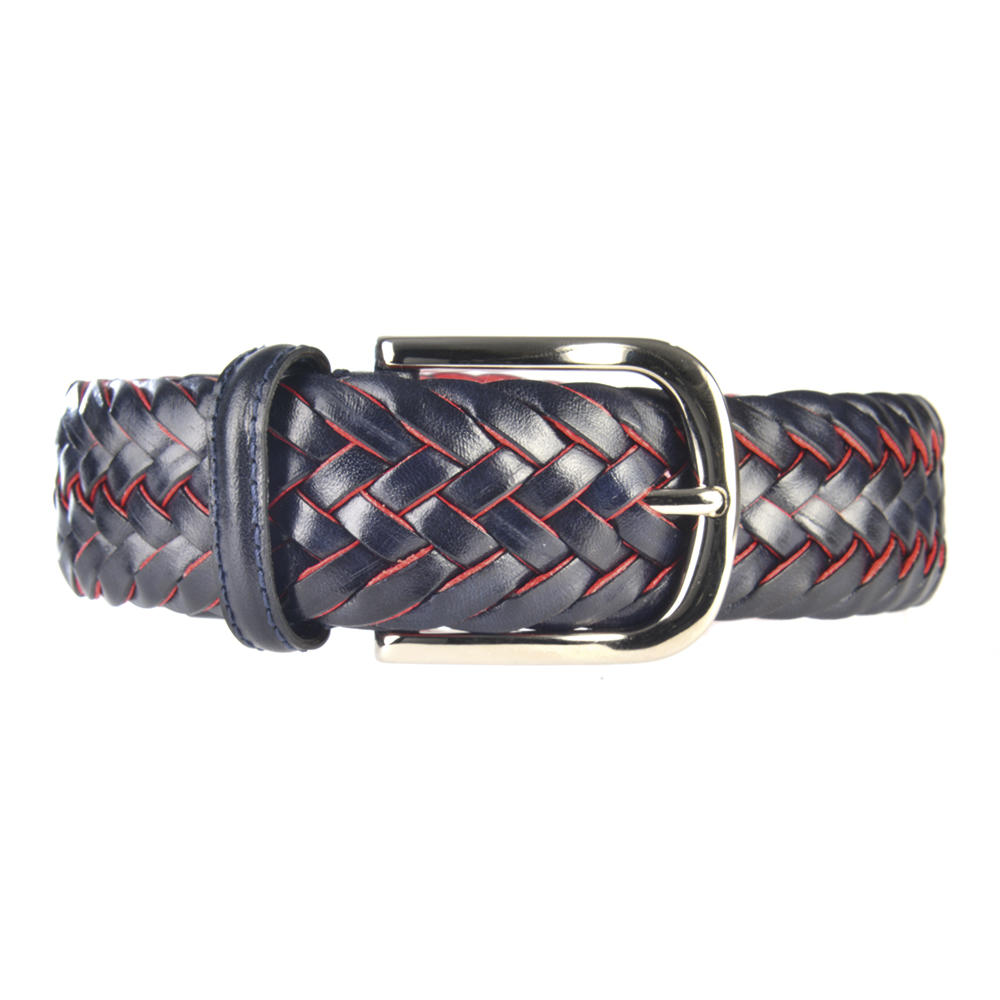 Athison Braided Leather Belt, Brown/Light Blue