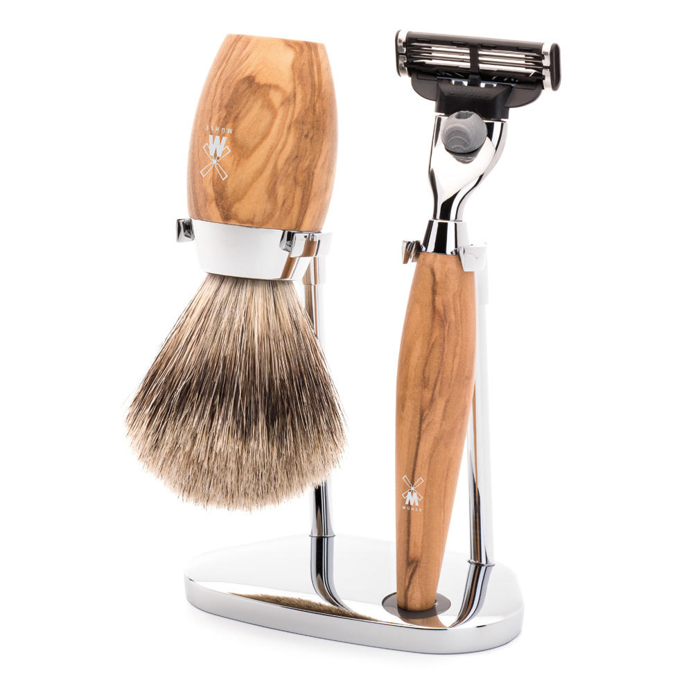 Mühle set da barba »Kosmo«, 3 pezzi, ulivo