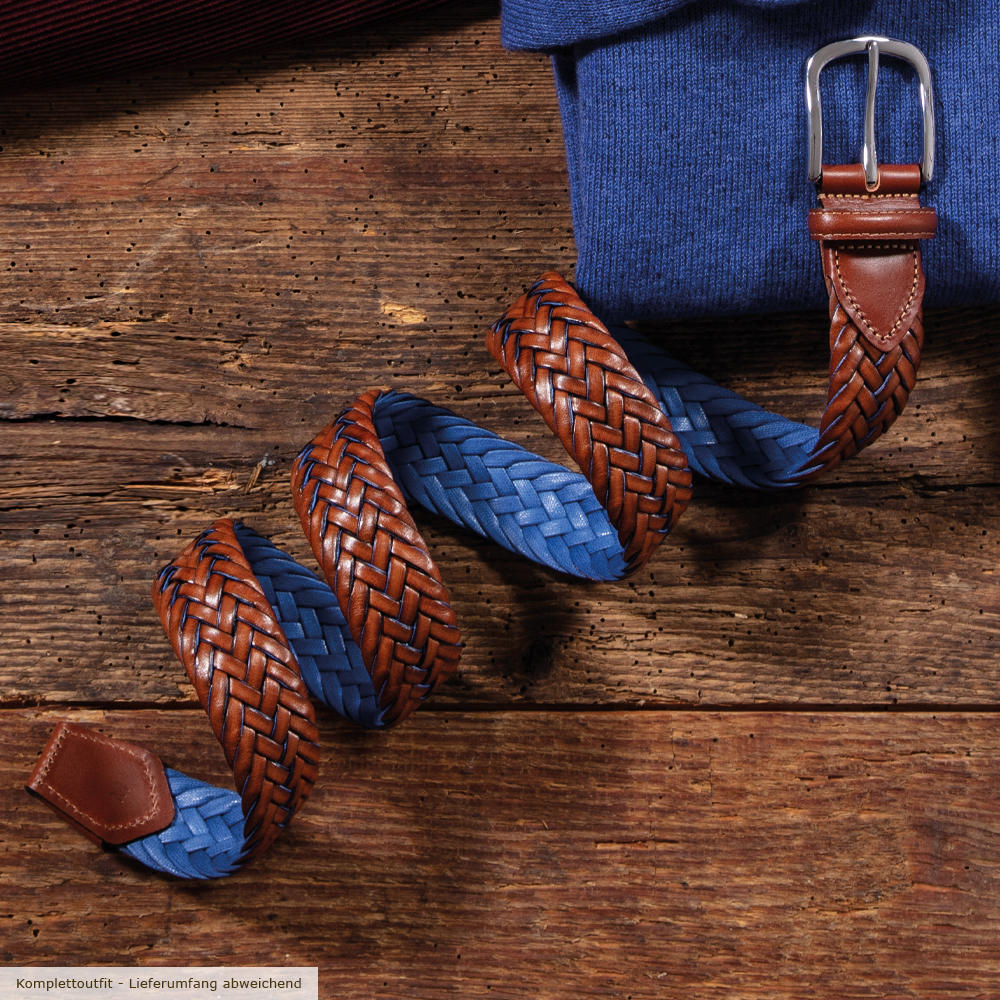 Athison Braided Leather Belt, Brown/Light Blue