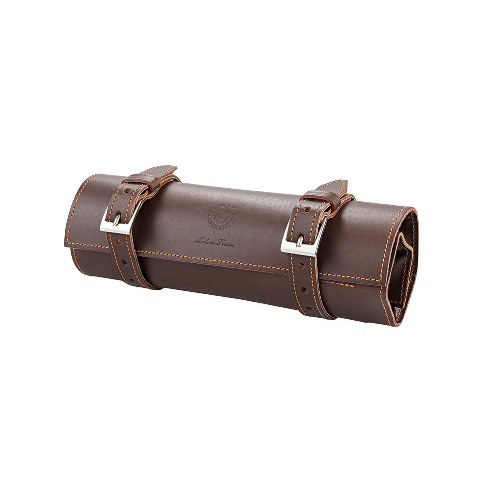 Lederrolltasche für Klappmesser, 6 Fächer, dunkelbraun