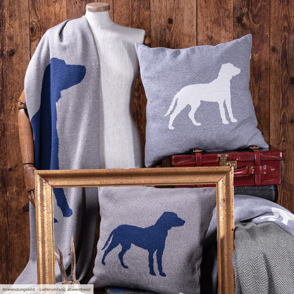Coperta Lenz & Leif »Dog«, beige/blu scuro, 180 x 140 cm