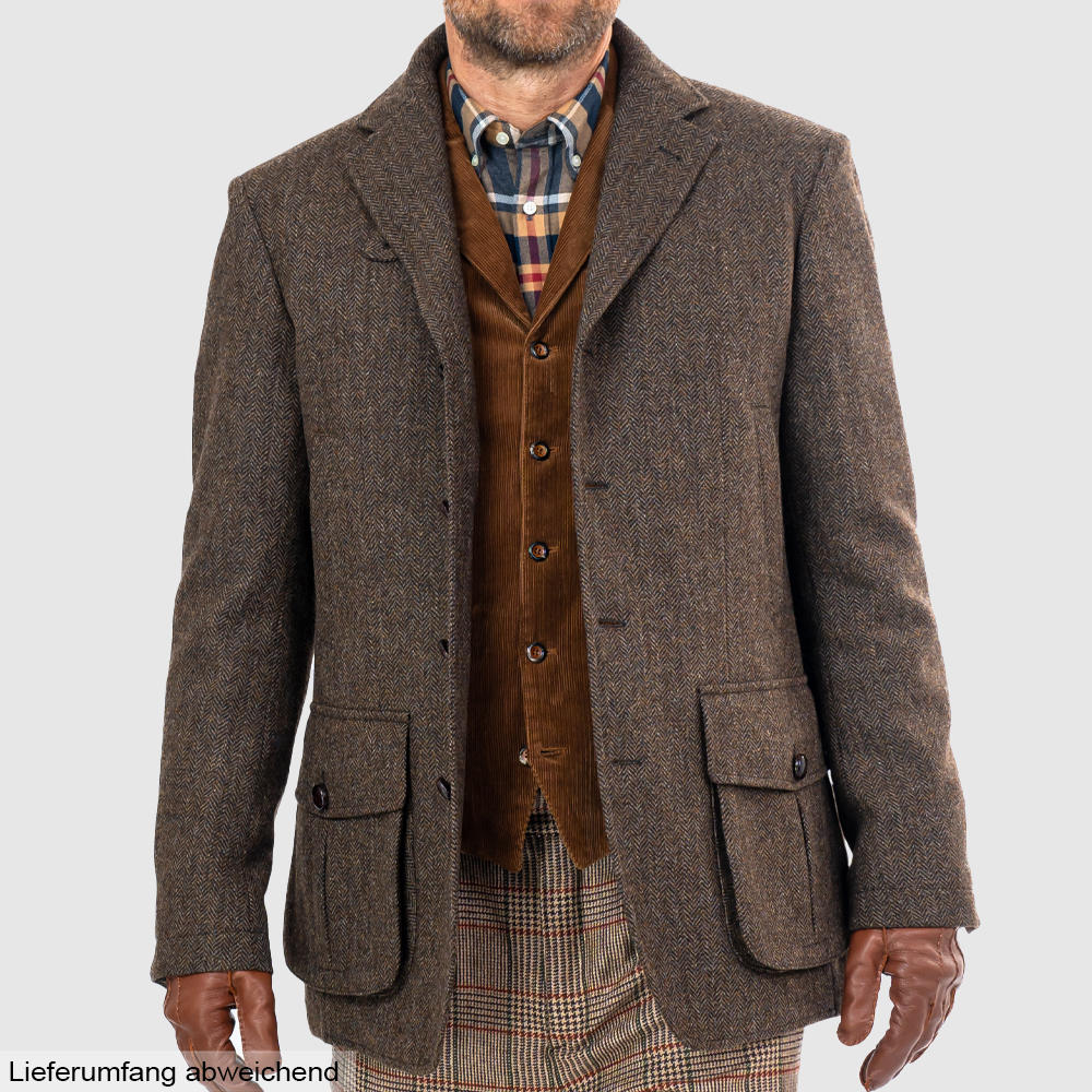 Veste de chasse pour homme, motif à chevrons avec carreaux, marron