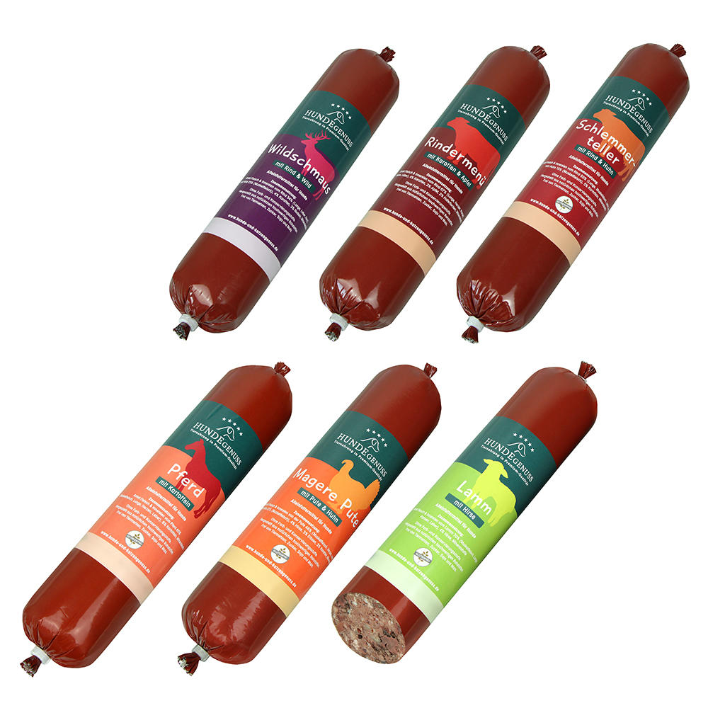 Set di prova »Hundegenuss«, salamotti misti, 6 x 850 g