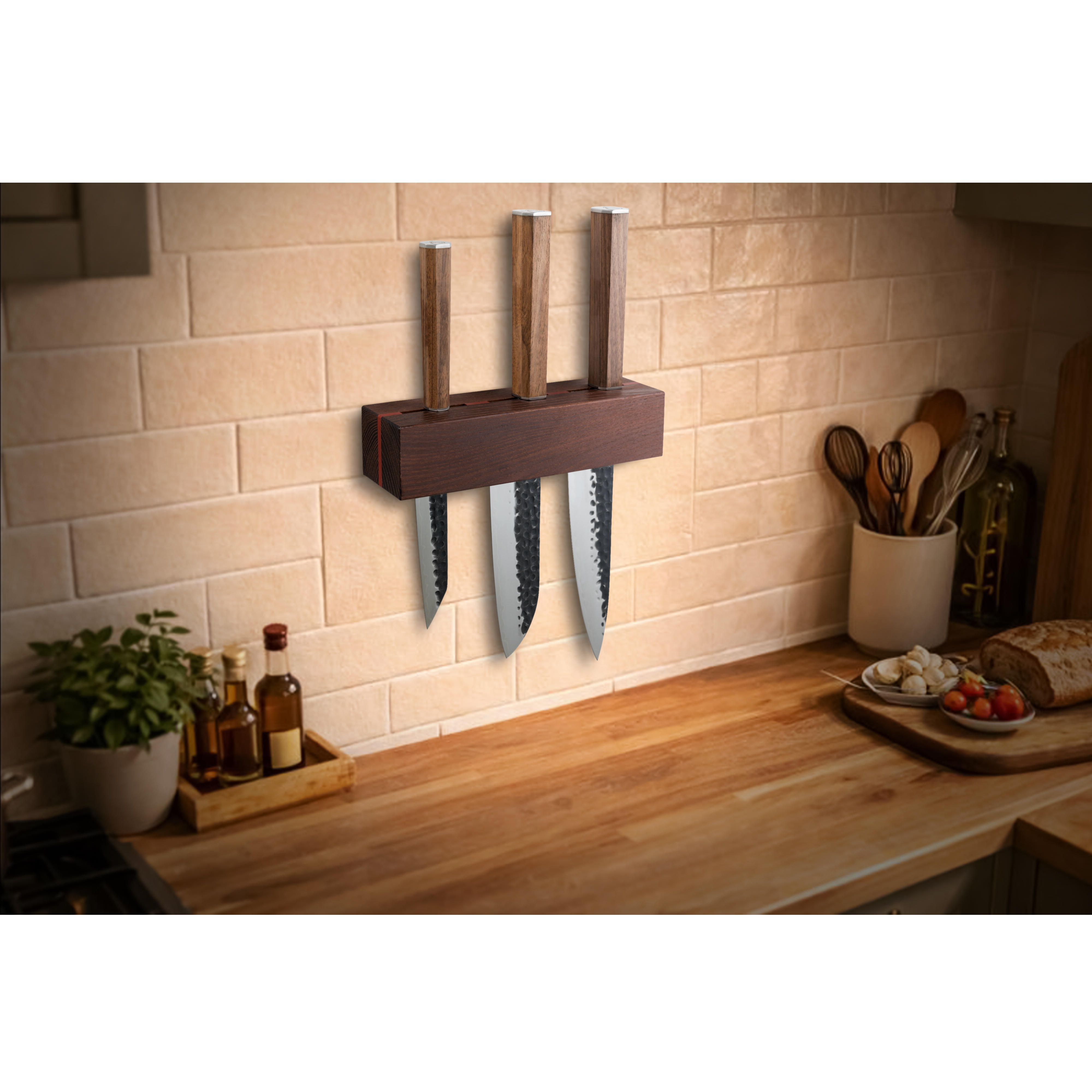 Barra portacoltelli, senza magneti, legno di robinia
