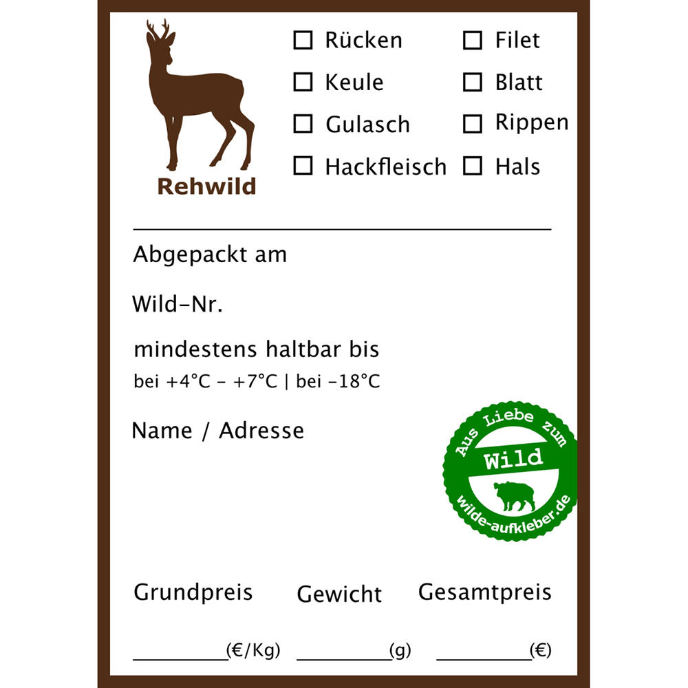 Hunting Labels for Vacuum Bags, Roe Deer Motif