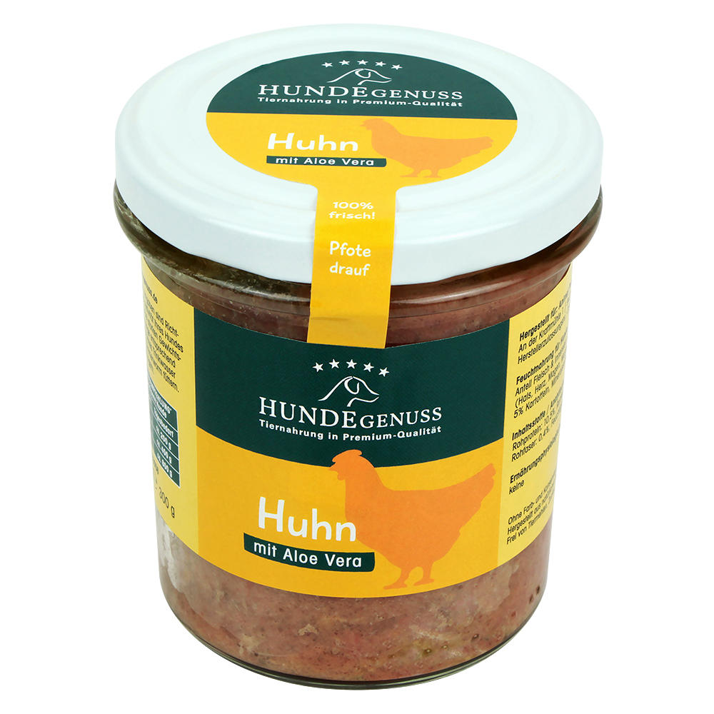 Cibo per cani in vasetto di vetro »Hundegenuss«, pollo con Aloe vera, 6 x 300 g