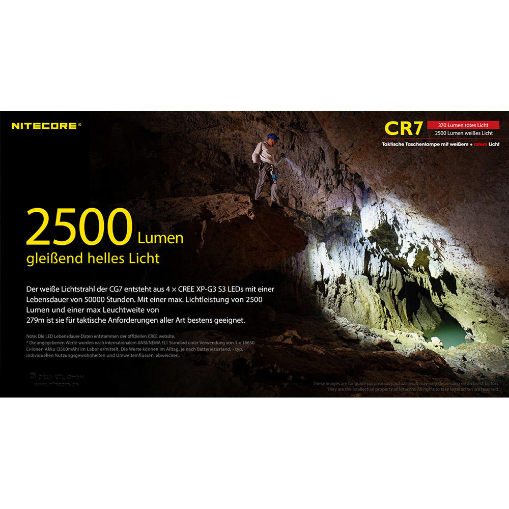 Nitecore® CR7, 2500 lm Weißlicht und 370 lm Rotlicht
