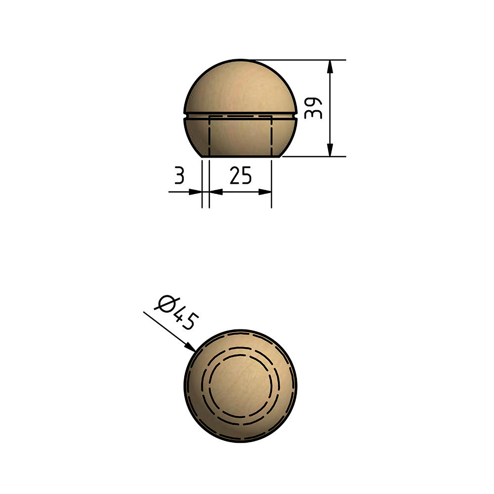 Écrou sphérique, érable, filetage Ø 25 mm