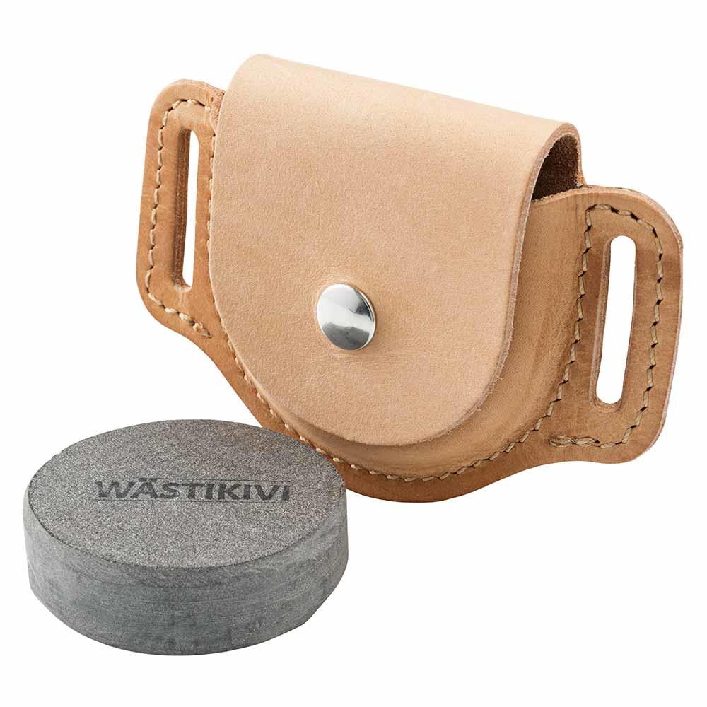 Pierre à aiguiser naturelle pour haches, incl. étui en cuir