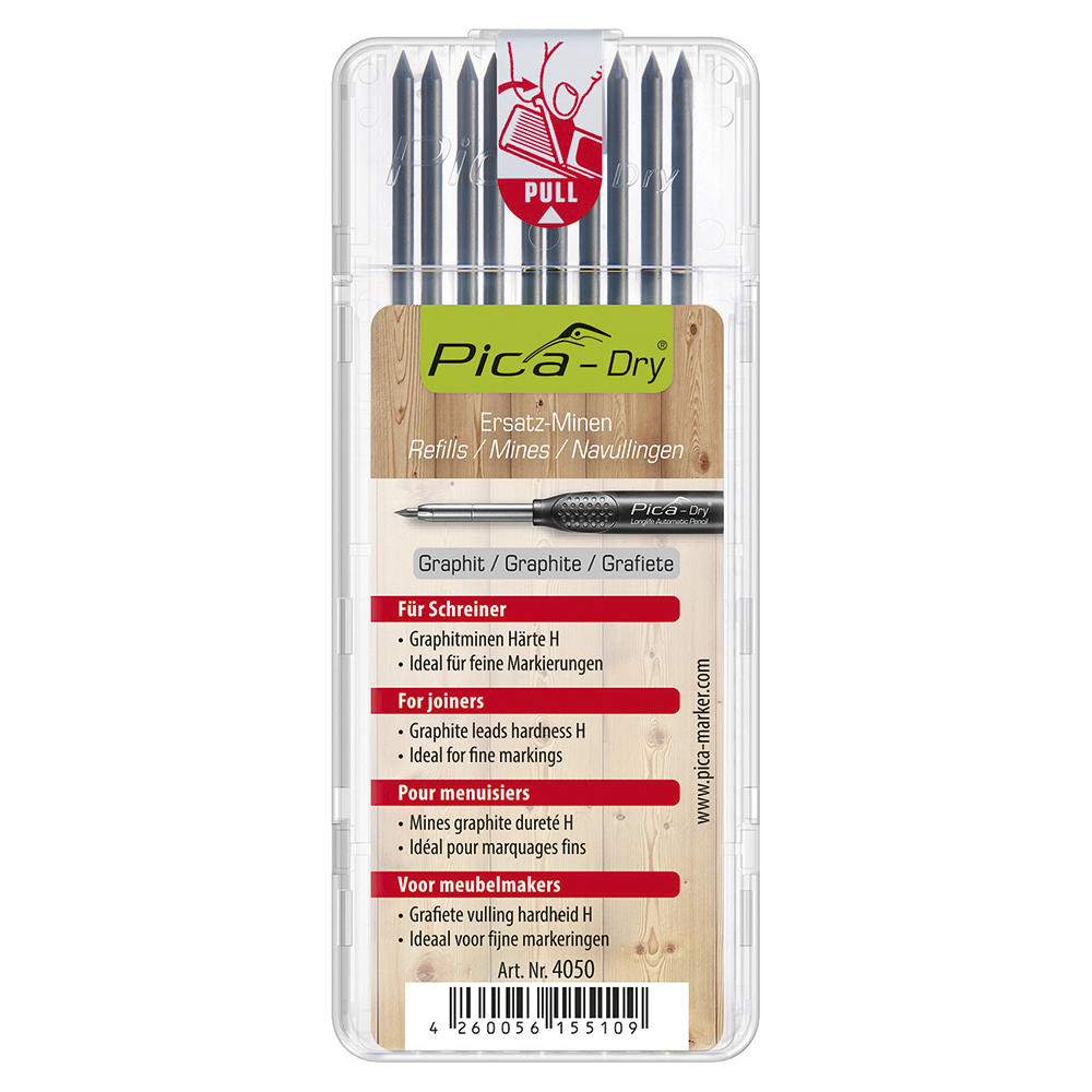 Pica DRY Graphite Leads, 10-Piece Set, Water-resistant