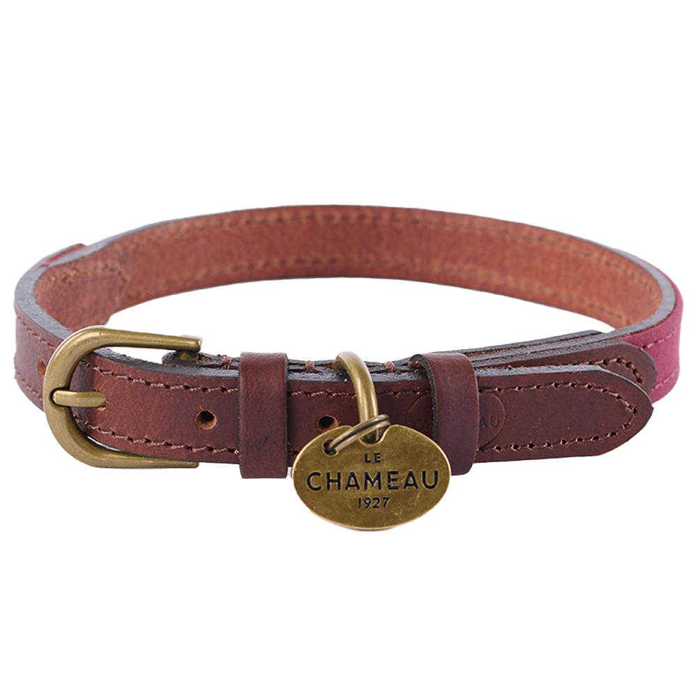 Le Chameau Dog Collar, Leather/Canvas, Rouge, Size S