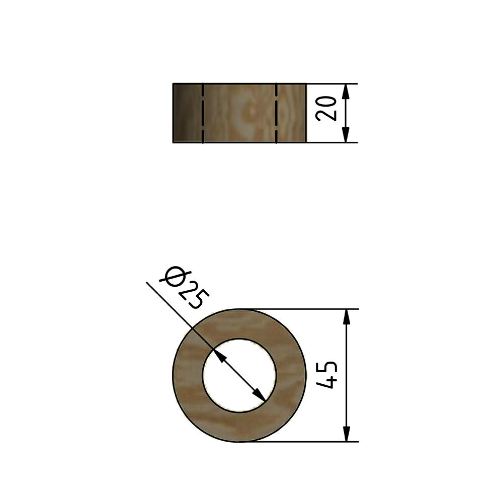 Douille filetée, érable, filetage Ø 25 mm
