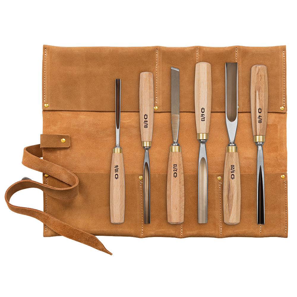 Jeu de ciseaux de sculpture DICTUM®, 6 pièces, dans une trousse en cuir