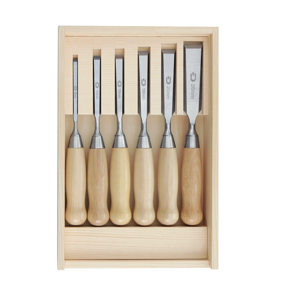 Ciseaux à bois DICTUM®, forme courte, 6 pièces, en coffret en bois