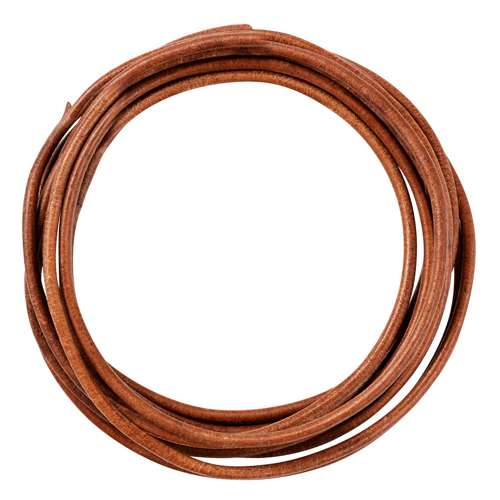 Cowhide Lace, Ø 2 mm, Round, Antique Tan, 1.8 m