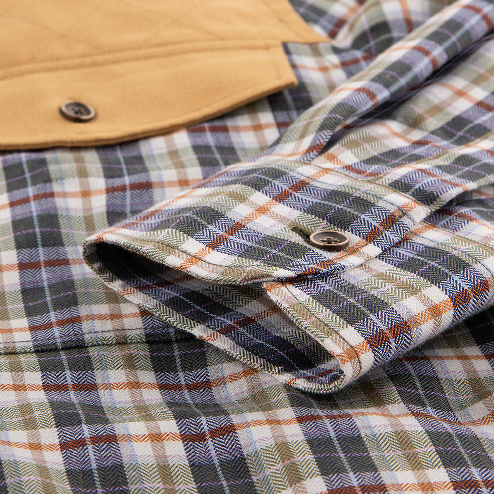 Chemise de plein air pour homme, carreaux, vert/brun-rouge