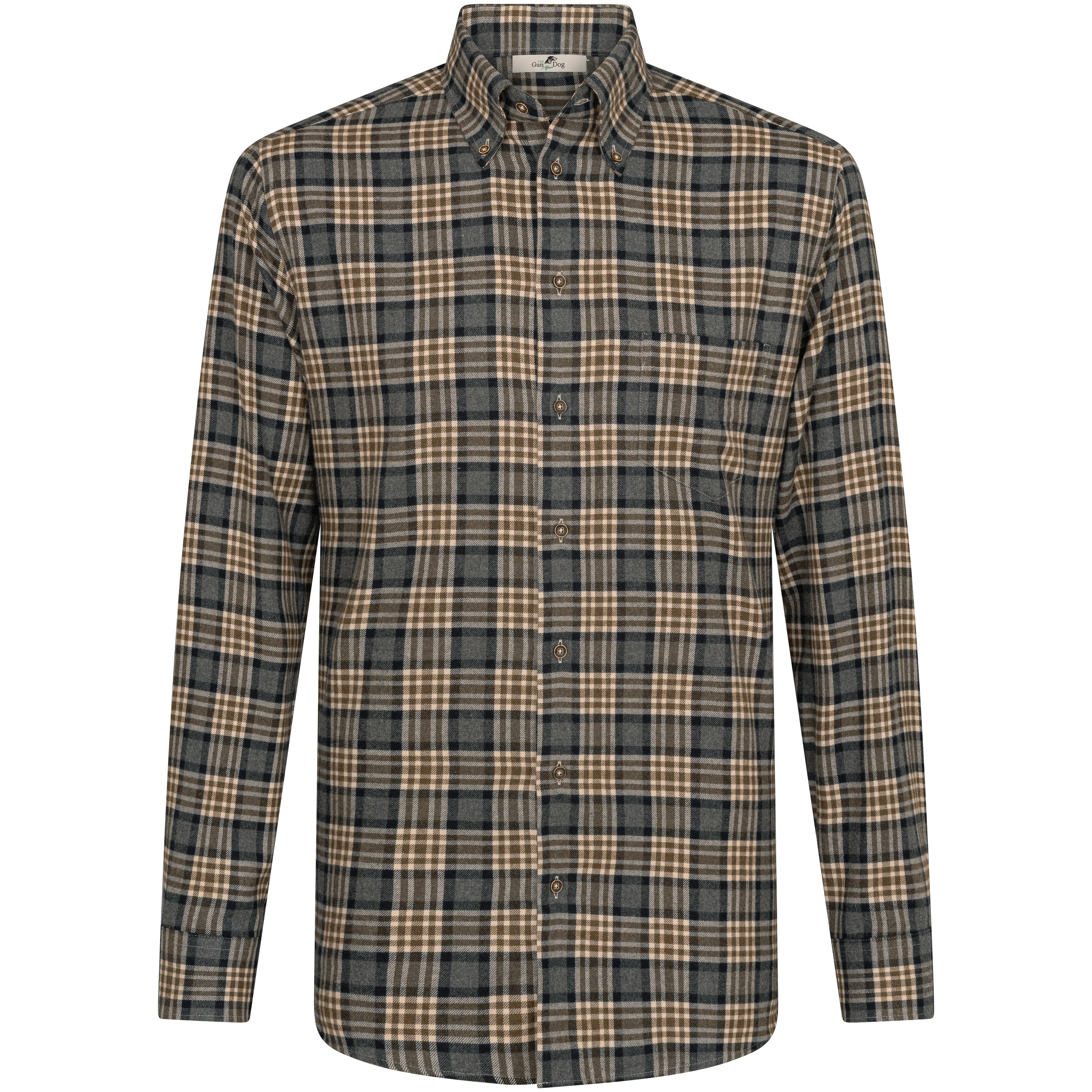 Camicia in cotone da uomo, a quadri, verde/beige/grigio