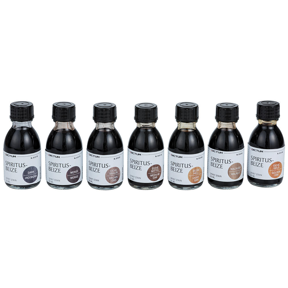 Teintures à l'alcool DICTUM®, coloris boisés, jeu de 7 pièces