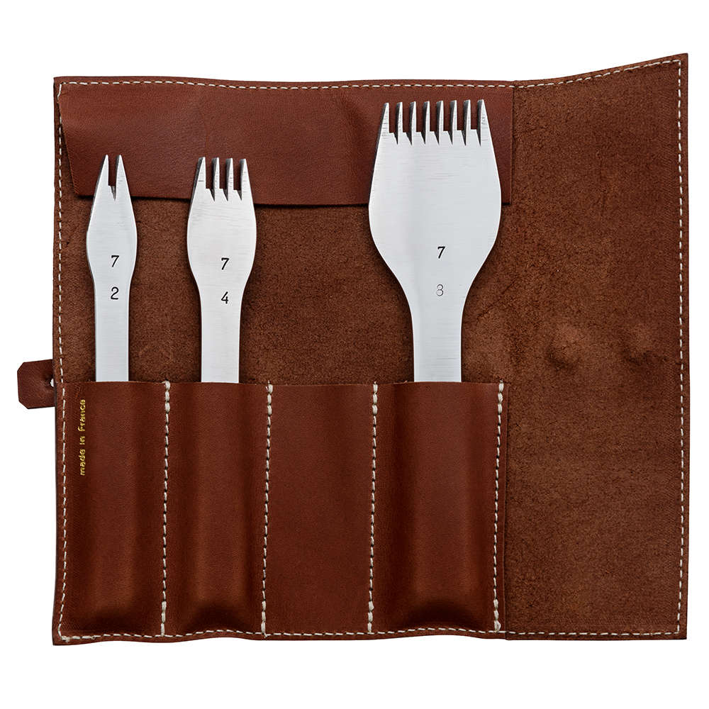 Vergez Blanchard Vorstecheisen, Set, in Lederrolltasche
